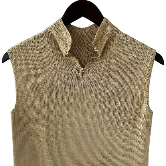 St. John Gold Metallic Sleeveless Knit Sweater Size 2 - Picture 7 of 10